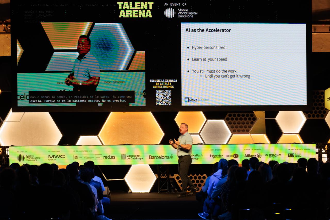 Timothy Serewicz delivering a keynote at Talent Arena 2026